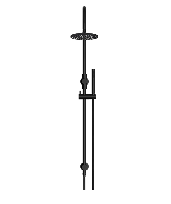 Meir 200mm Round Gooseneck Overhead Shower Set, Single Function Hand Shower, Matte Black