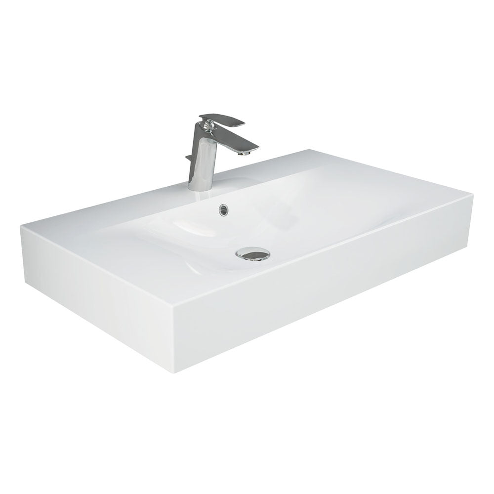 Fienza RAK DES Wall Hung Basin 1TH 810 x 460mm with Overflow, Alpine Gloss White