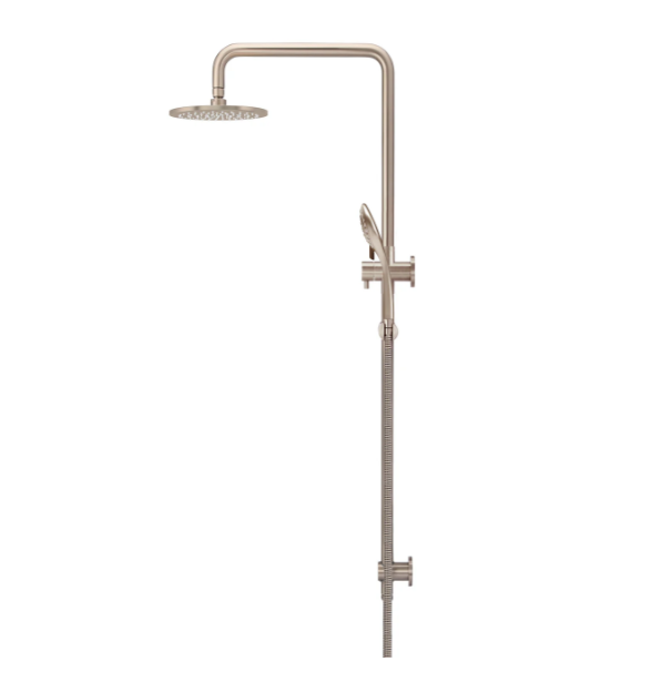Meir Round Combination Shower Rail 200mm Rose, Three Function Hand Shower, Champagne