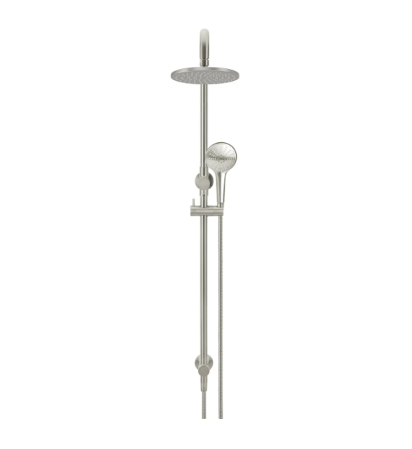 Meir Round Combination Shower Rail 200mm Rose, Three Function Hand Shower, Brushed Nickel