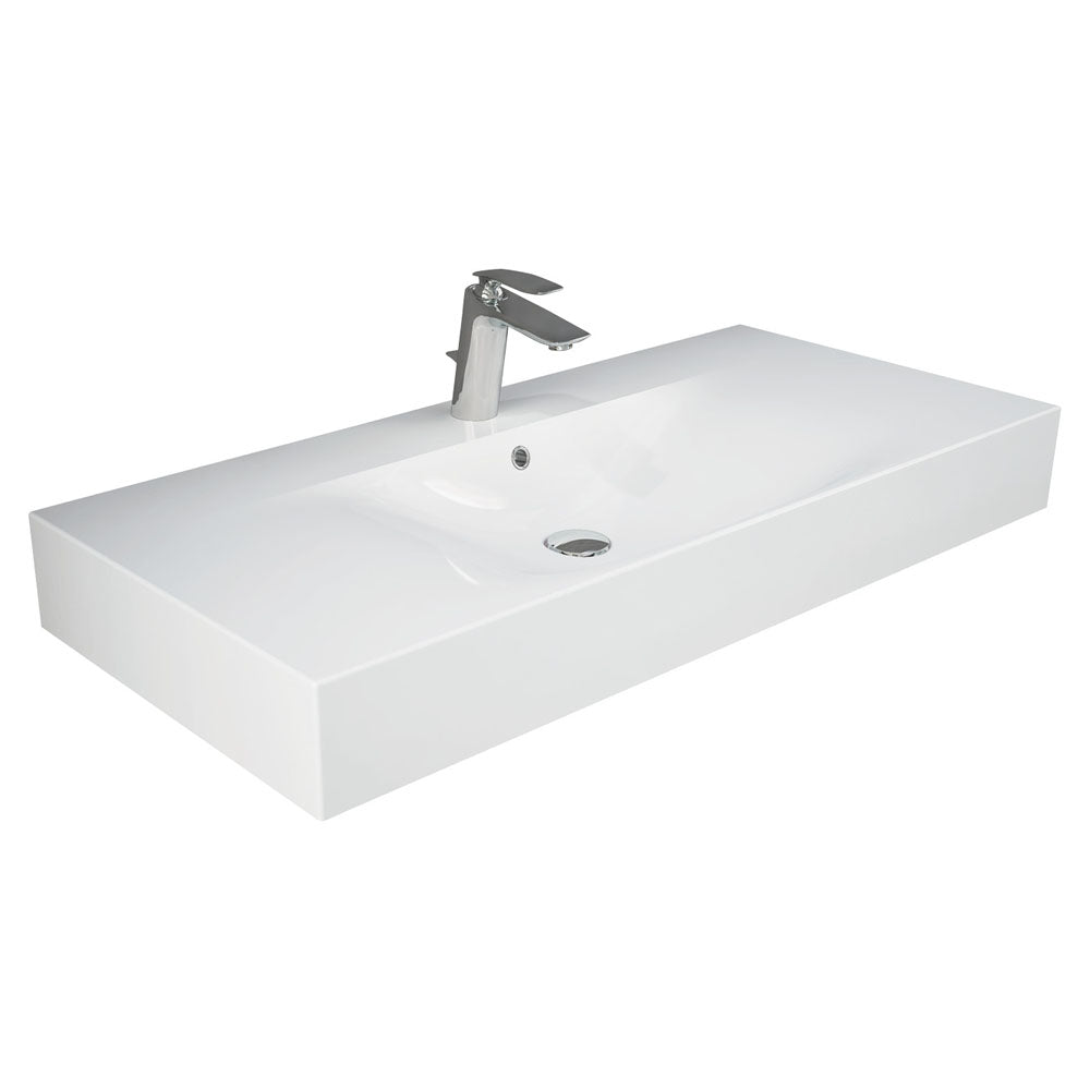 Fienza RAK DES Wall Hung Basin 1TH 1010 x 460mm with Overflow, Alpine Gloss White