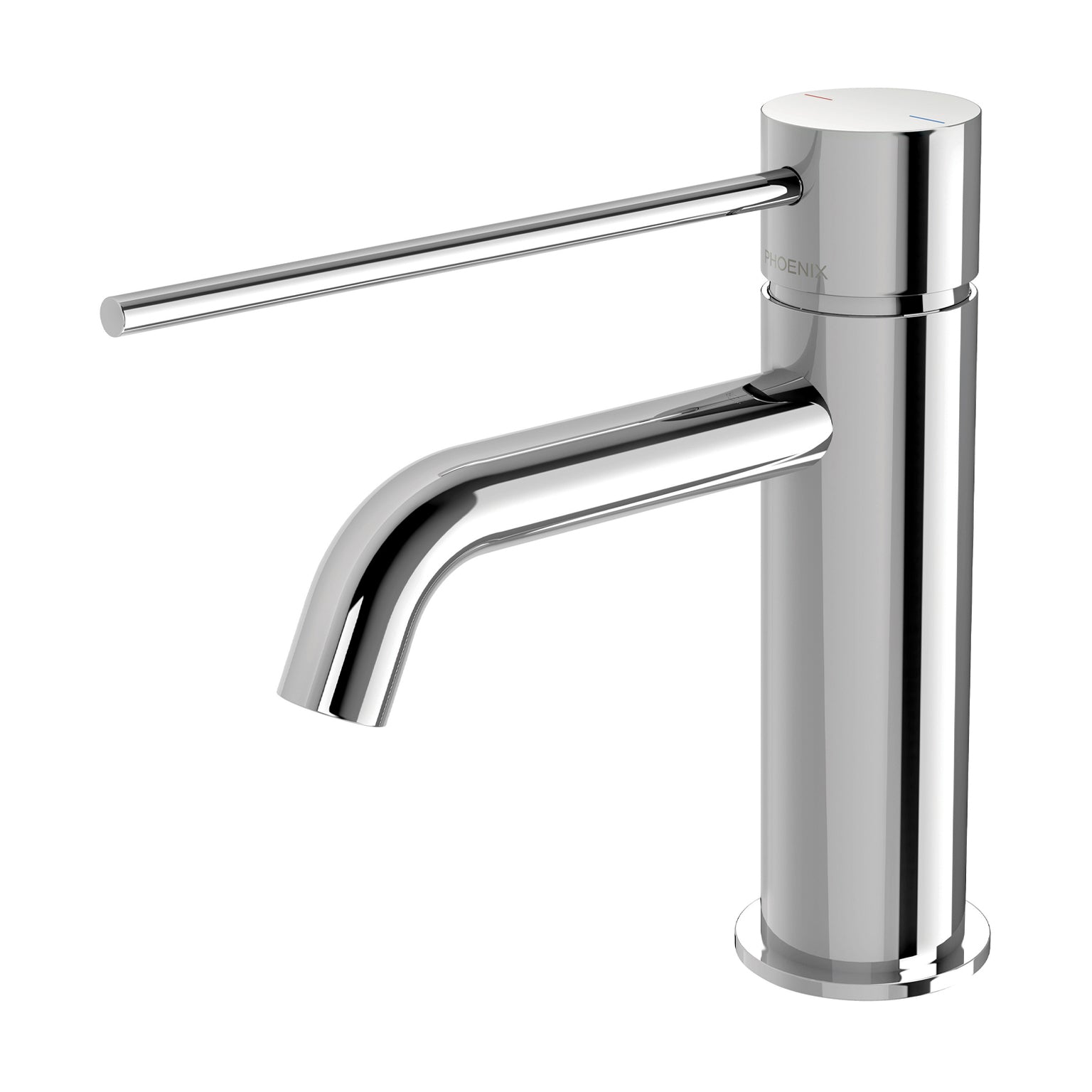 Phoenix Vivid Slimline Basin Mixer Curved Outlet with Extended Lever, Chrome