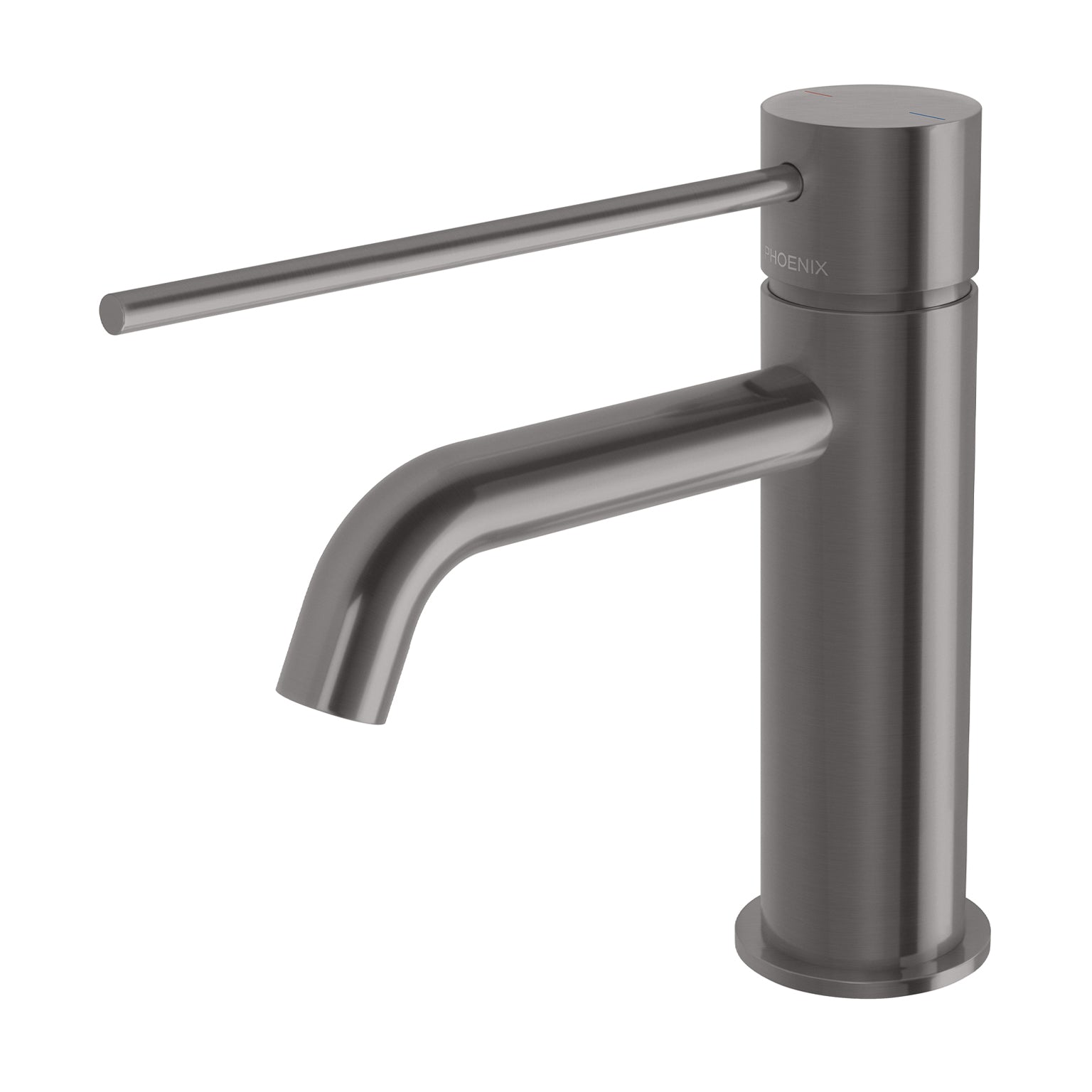 Phoenix Vivid Slimline Basin Mixer Curved Outlet with Extended Lever, Brushed Carbon