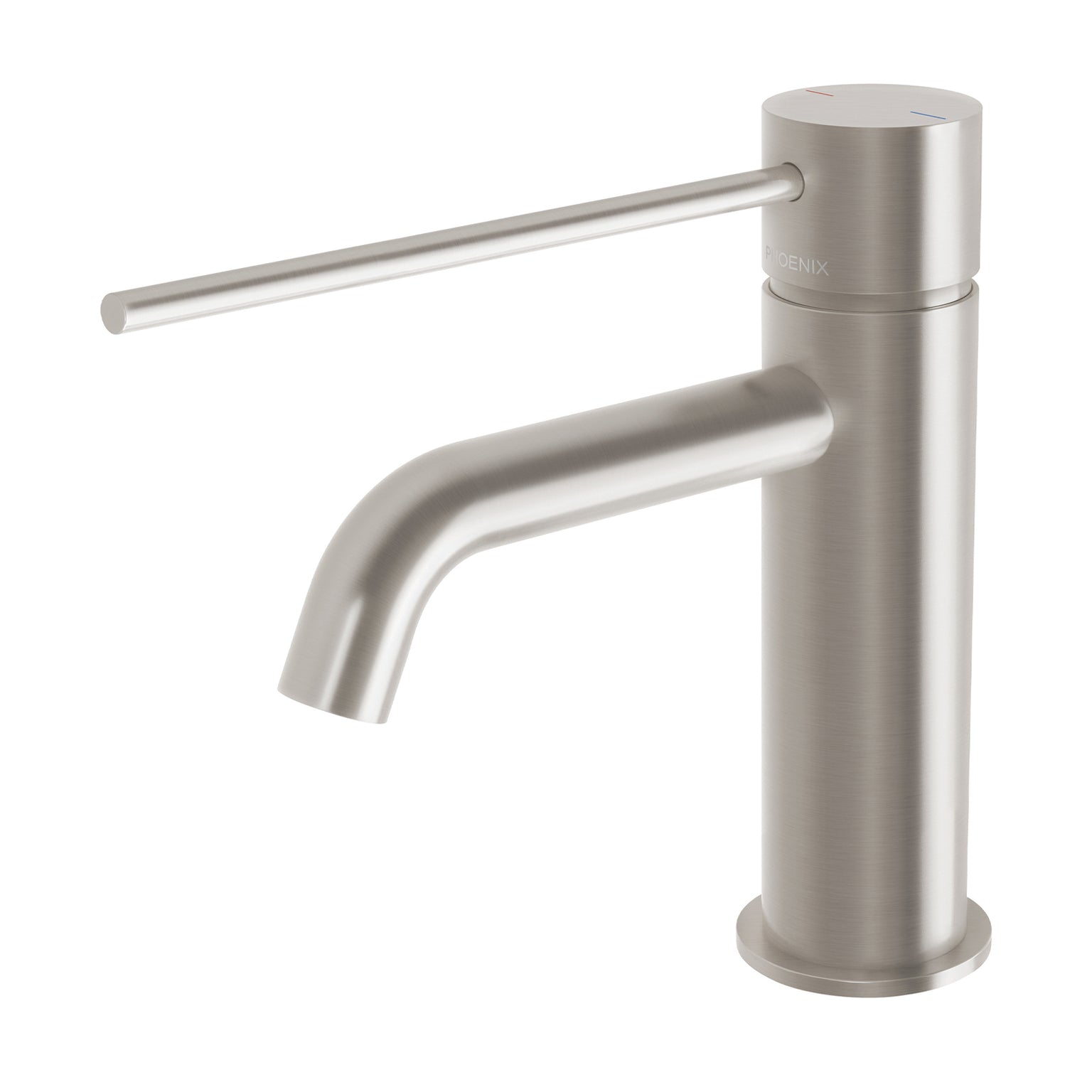 Phoenix Vivid Slimline Basin Mixer Curved Outlet with Extended Lever, Brushed Nickel