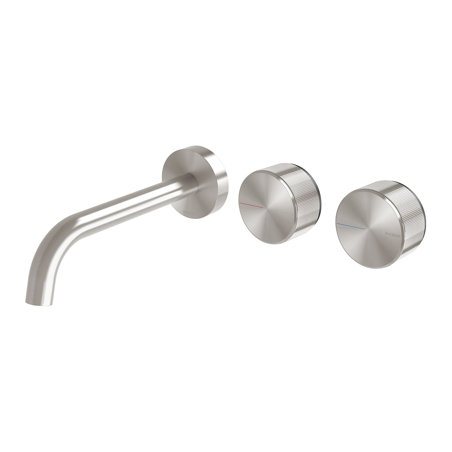 Phoenix Axia Wall Basin / Bath Curved Outlet Hostess Set 180mm, Brushed Nickel
