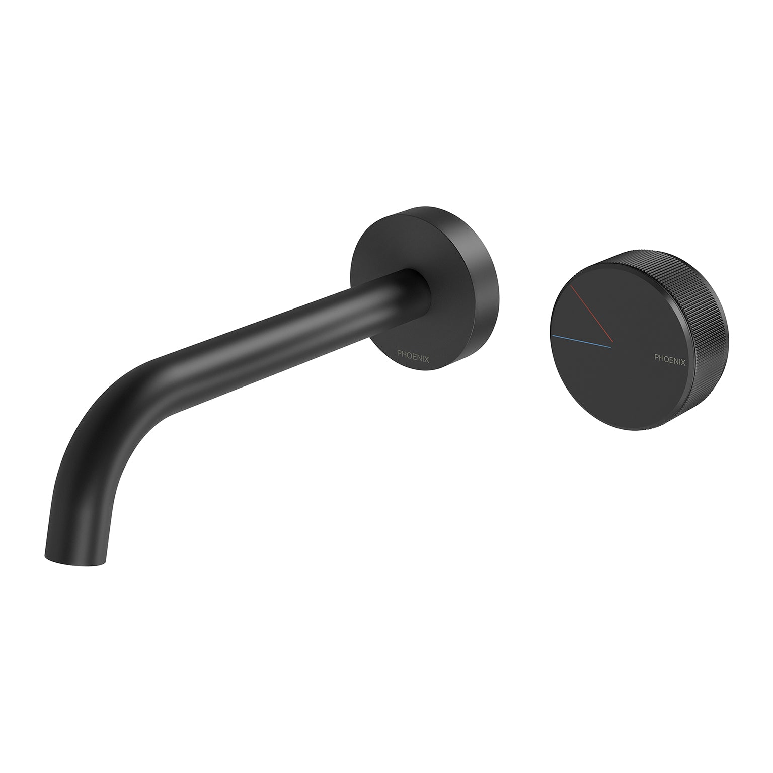 Phoenix Axia Wall Basin / Bath Curved Outlet Mixer Set 180mm, Matte Black