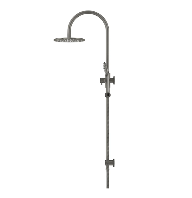 Meir 200mm Round Gooseneck Overhead Shower Rail, Three Function Hand Shower, Shadow