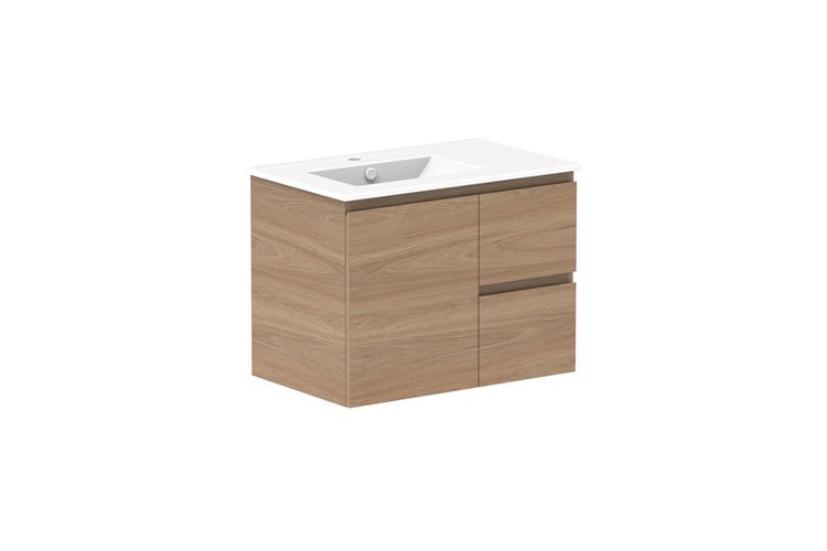 Adp Glacier Lite Door Drawer Twin Wall Hung Vanity 750Mm Ceramic Moulded Top 1 - 750mm - Ceramic Moulded Top - Left Hand Bowl - Lite