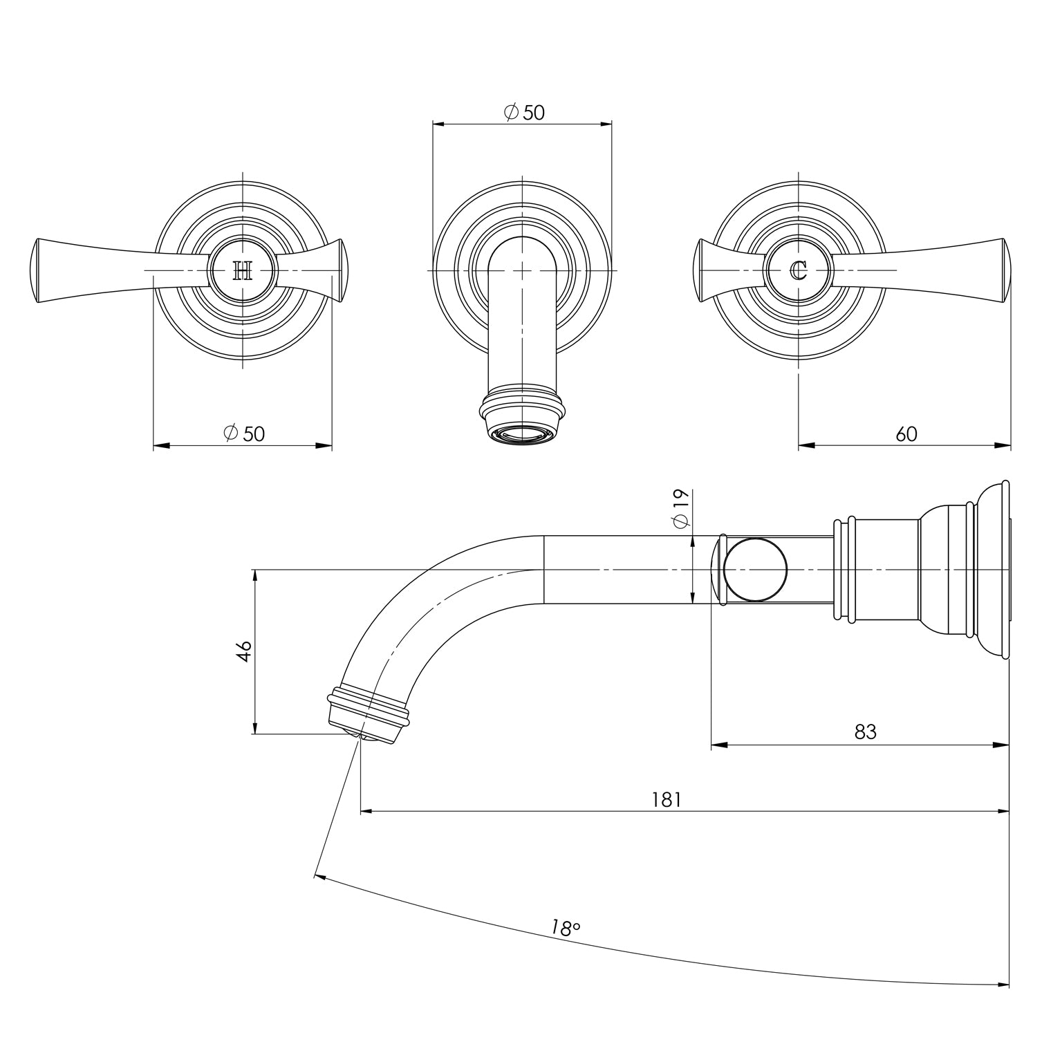 Phoenix Cromford Wall Basin / Bath Tap Set – Lead Free