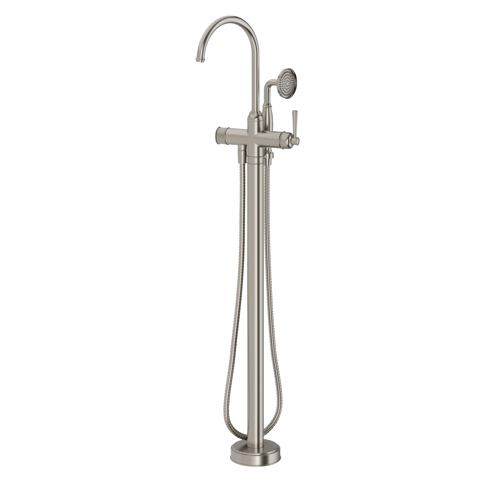 Phoenix Cromford Floor Mounted Bath Mixer with Hand Shower, Brushed Nickel