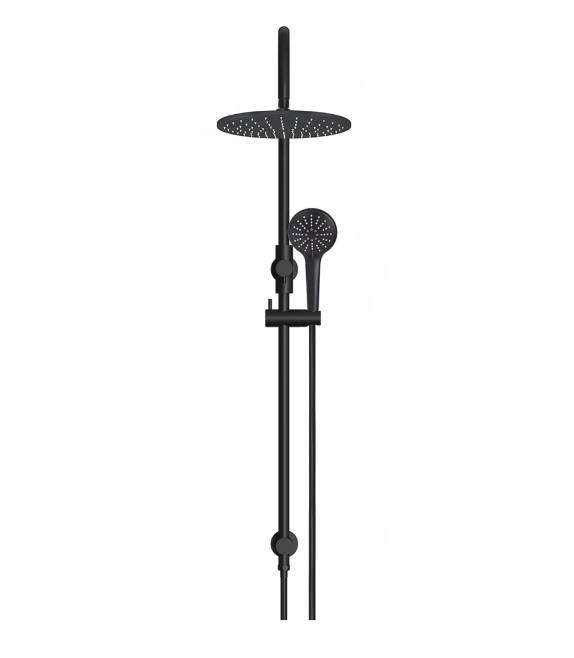 Meir 300mm Round Gooseneck Overhead Shower Rail, Three Function Hand Shower, Matte Black