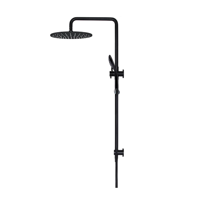 Meir Round Combination Shower Rail 300mm Rose, Three Function Hand Shower, Matte Black