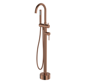 Fienza Kaya Floor Mounted Bath Mixer With Hand Shower, Brushed Copper