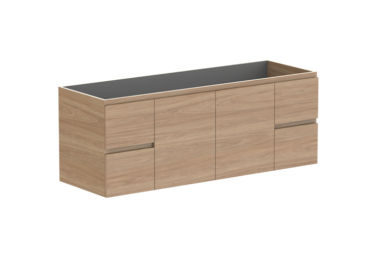 ADP Glacier Door & Drawer Twin Wall Hung Vanity - 1500mm / No Top / Double Bowl