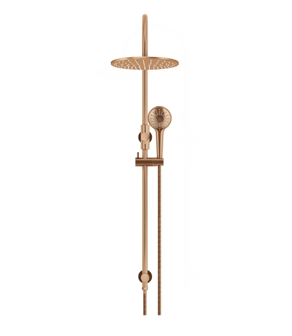 Meir 300mm Round Gooseneck Overhead Shower Rail, Three Function Hand Shower, Lustre Bronze
