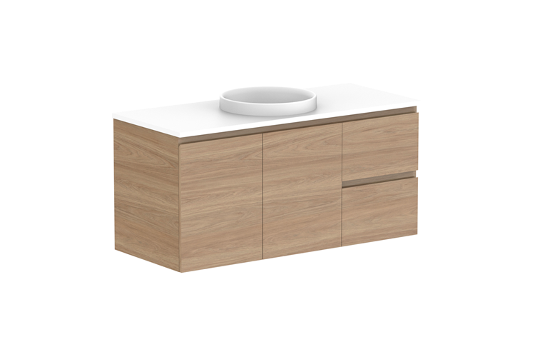 ADP Glacier Door & Drawer Twin Wall Hung Vanity - 1200mm / Stone Benchtop / Centre Bowl