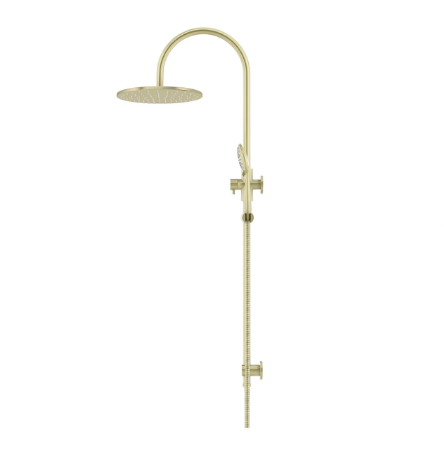Meir 300mm Round Gooseneck Overhead Shower Rail, Three Function Hand Shower, Tiger Bronze