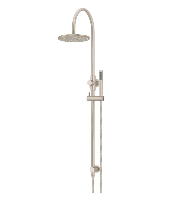Meir 200mm Round Gooseneck Overhead Shower Set, Single Function Hand Shower, Champagne