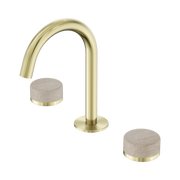 Nero Serenity Basin Set Arc Spout With Rome Travertine Handle, Brushed Gold