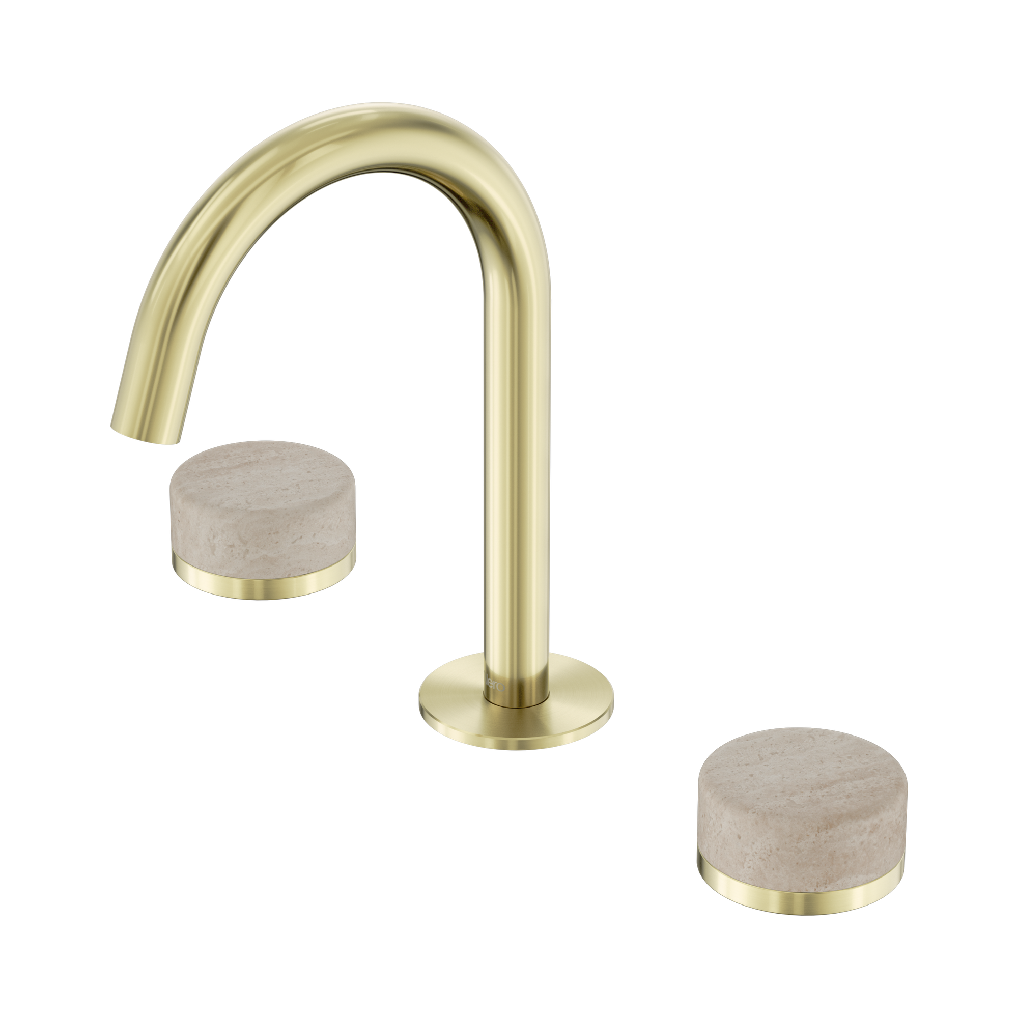 Nero Serenity Basin Set Arc Spout With Rome Travertine Handle, Brushed Gold