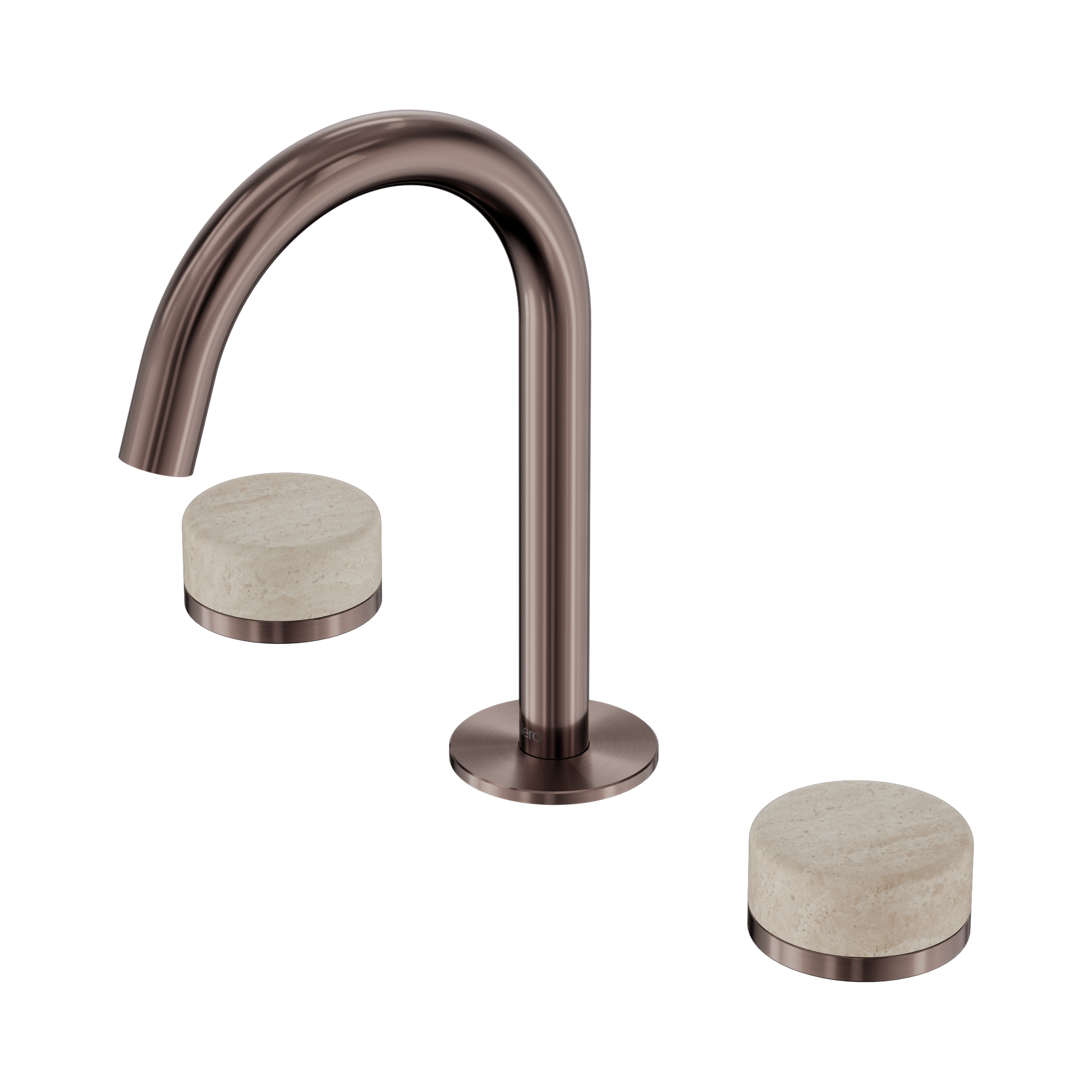 Nero Serenity Basin Set Arc Spout With Rome Travertine Handle, Brushed Bronze
