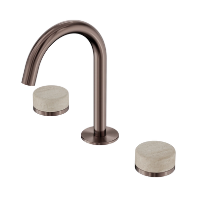 Nero Serenity Basin Set Arc Spout With Rome Travertine Handle, Brushed Bronze