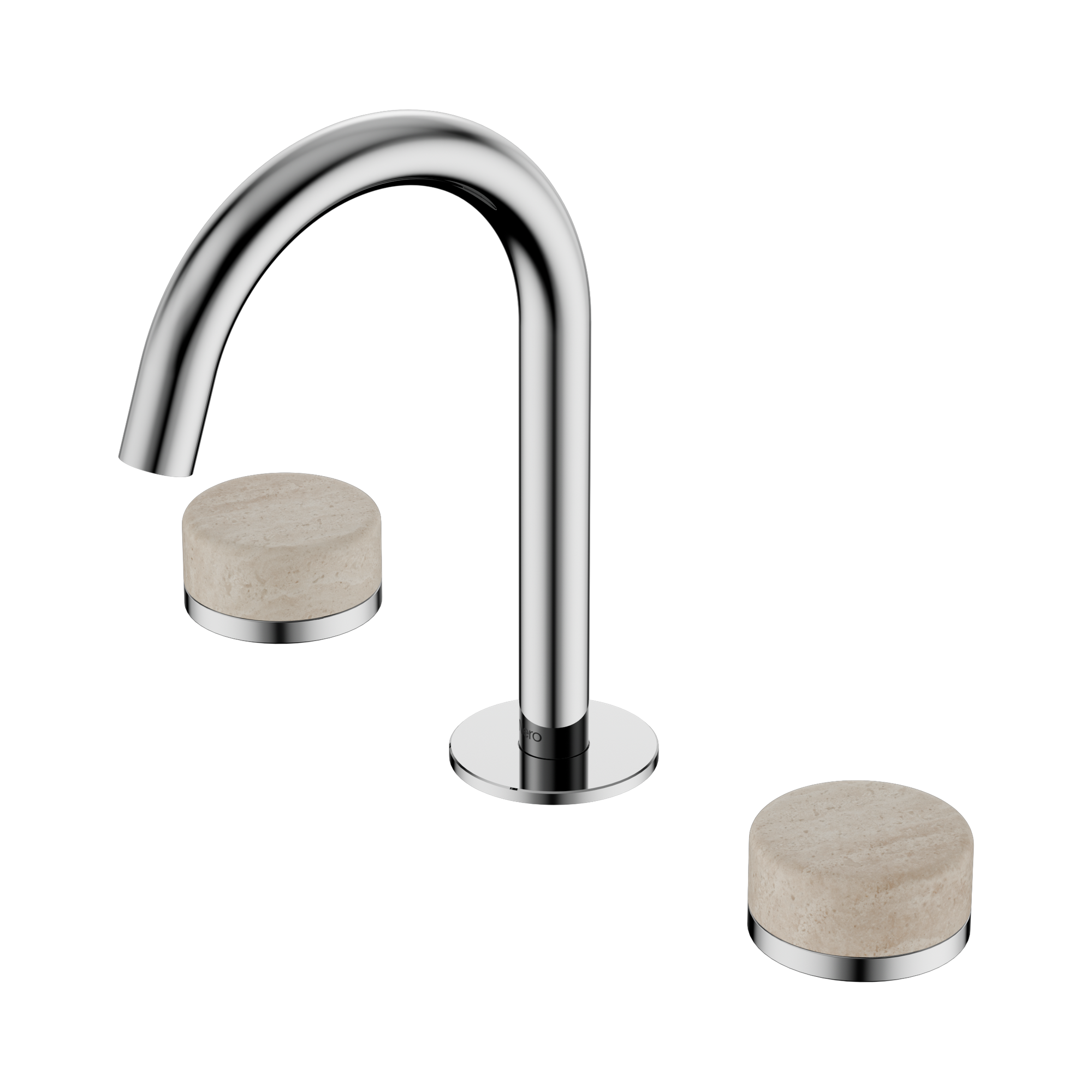 Nero Serenity Basin Set Arc Spout With Rome Travertine Handle, Chrome