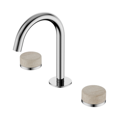 Nero Serenity Basin Set Arc Spout With Rome Travertine Handle, Chrome