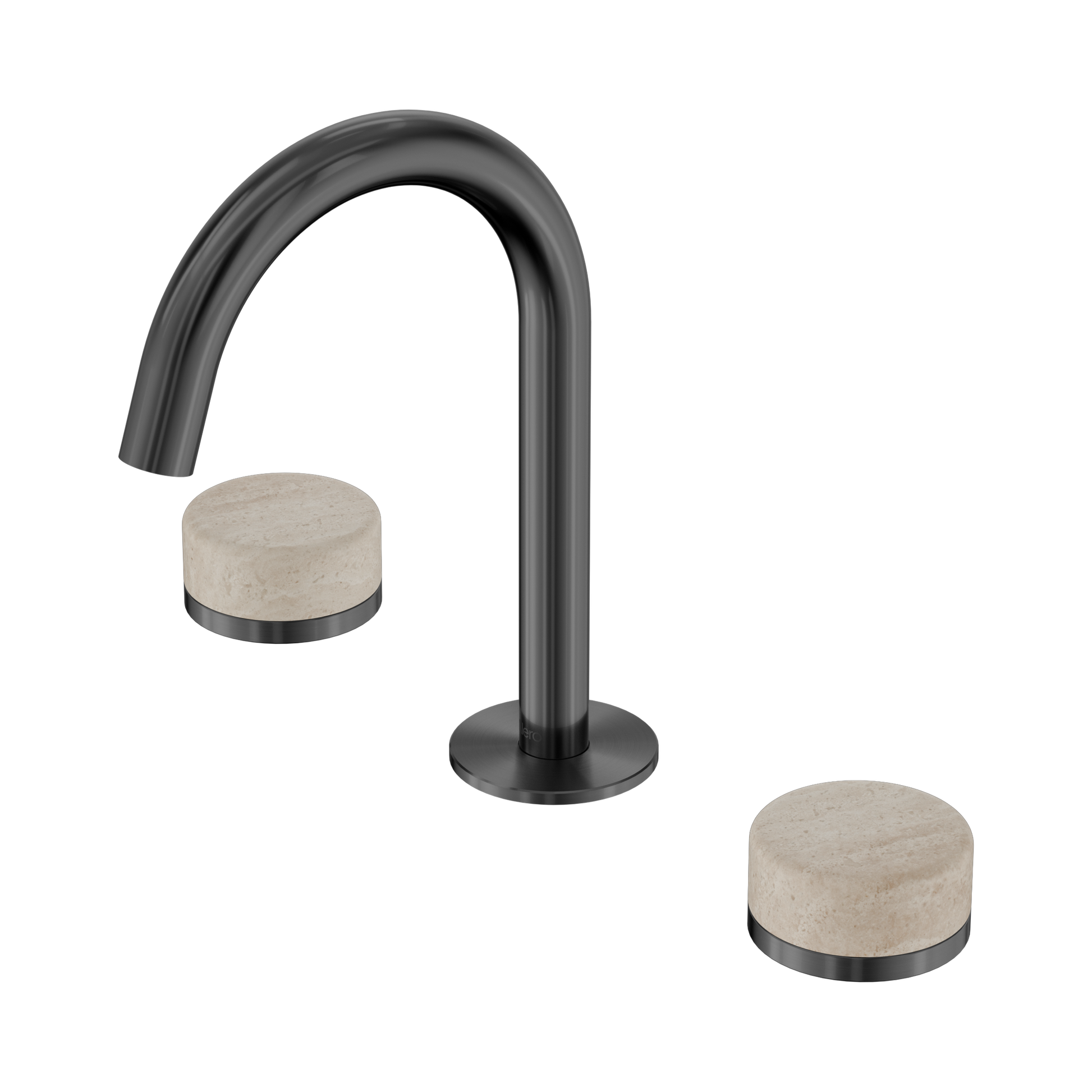 Nero Serenity Basin Set Arc Spout With Rome Travertine Handle, Gun Metal
