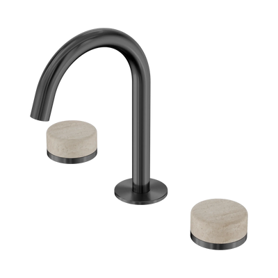 Nero Serenity Basin Set Arc Spout With Rome Travertine Handle, Gun Metal