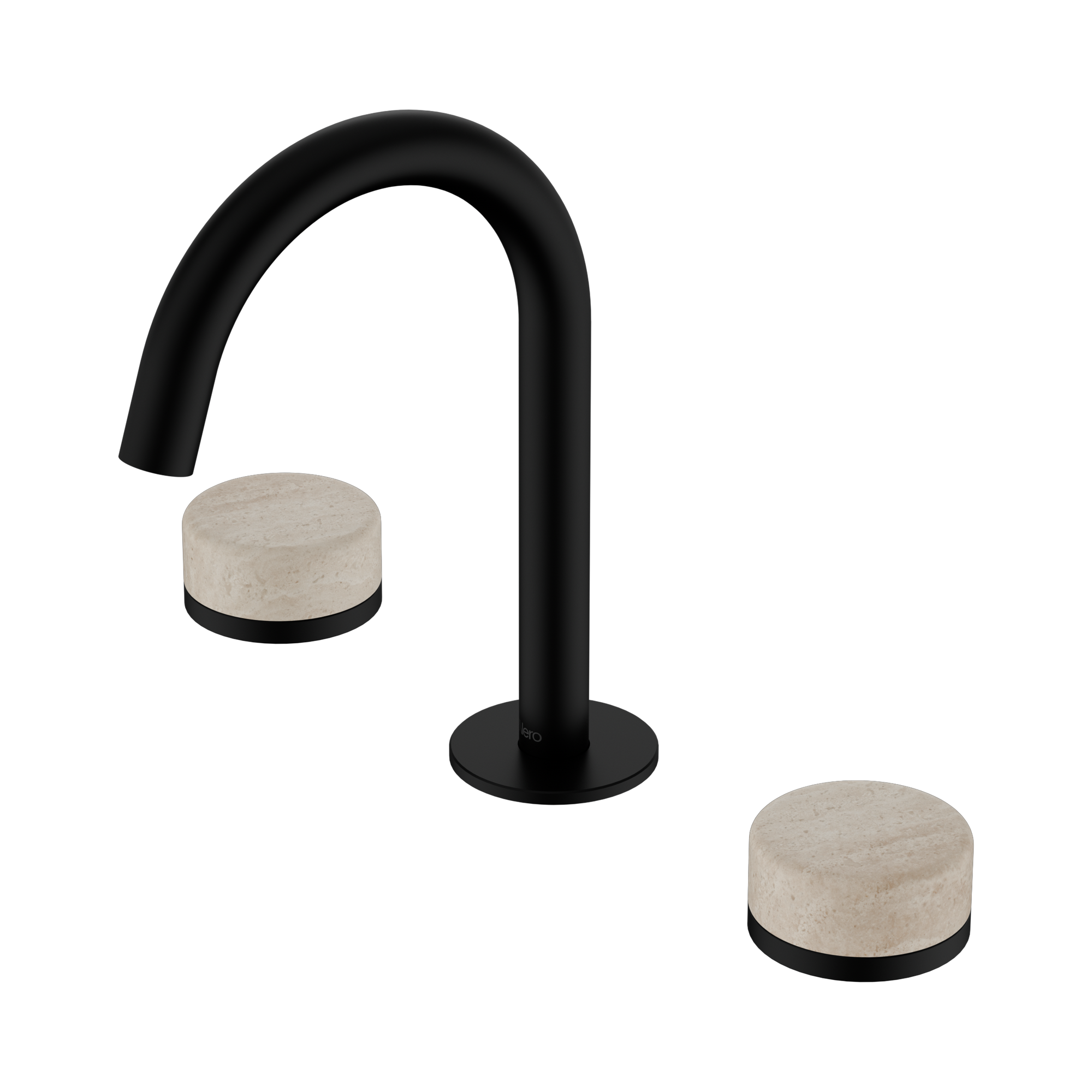 Nero Serenity Basin Set Arc Spout With Rome Travertine Handle, Matte Black