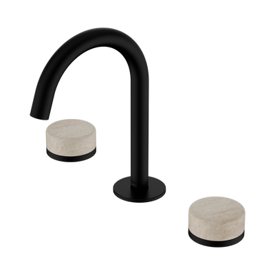 Nero Serenity Basin Set Arc Spout With Rome Travertine Handle, Matte Black