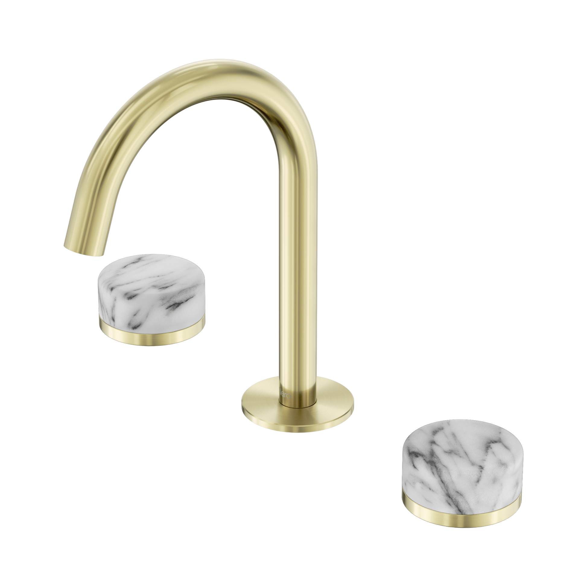 Nero Serenity Basin Set Arc Spout With Arabescato Corchia Handle, Brushed Gold