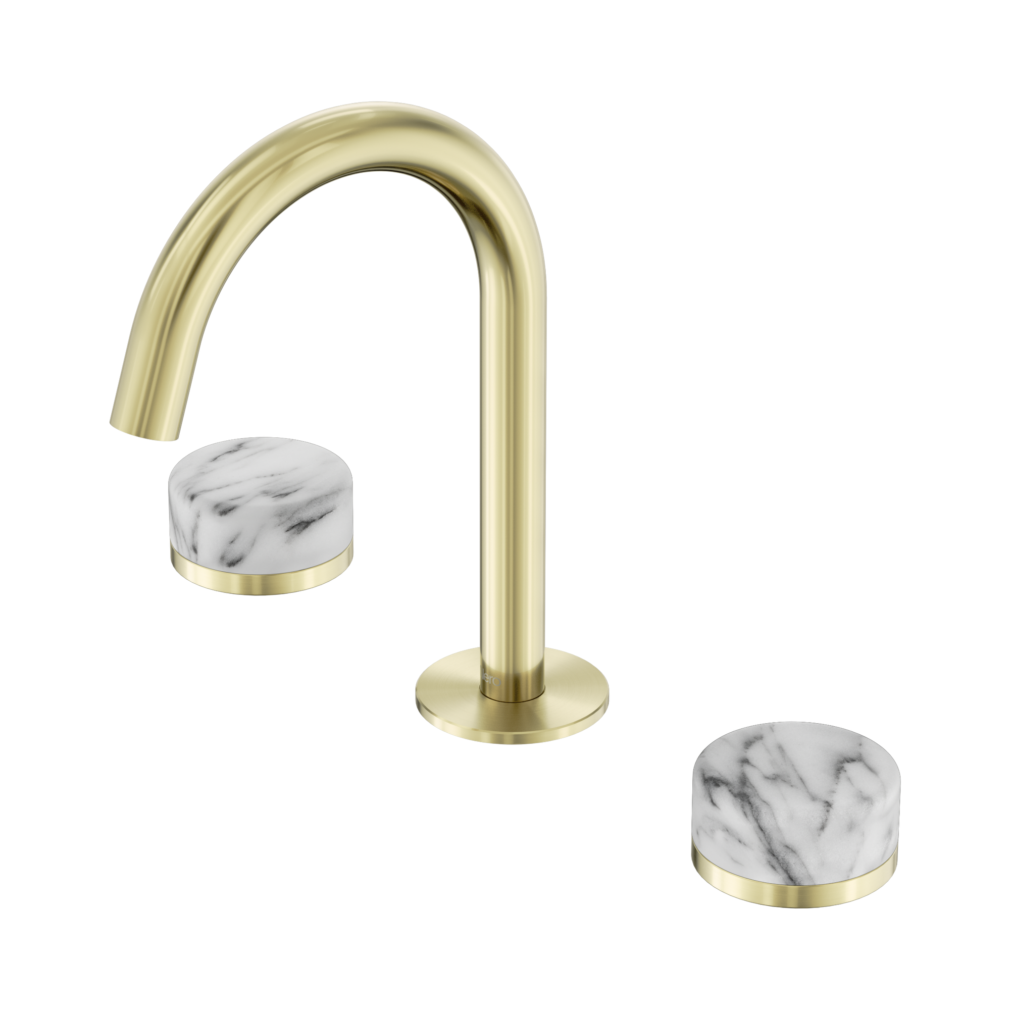 Nero Serenity Basin Set Arc Spout With Arabescato Corchia Handle, Brushed Gold