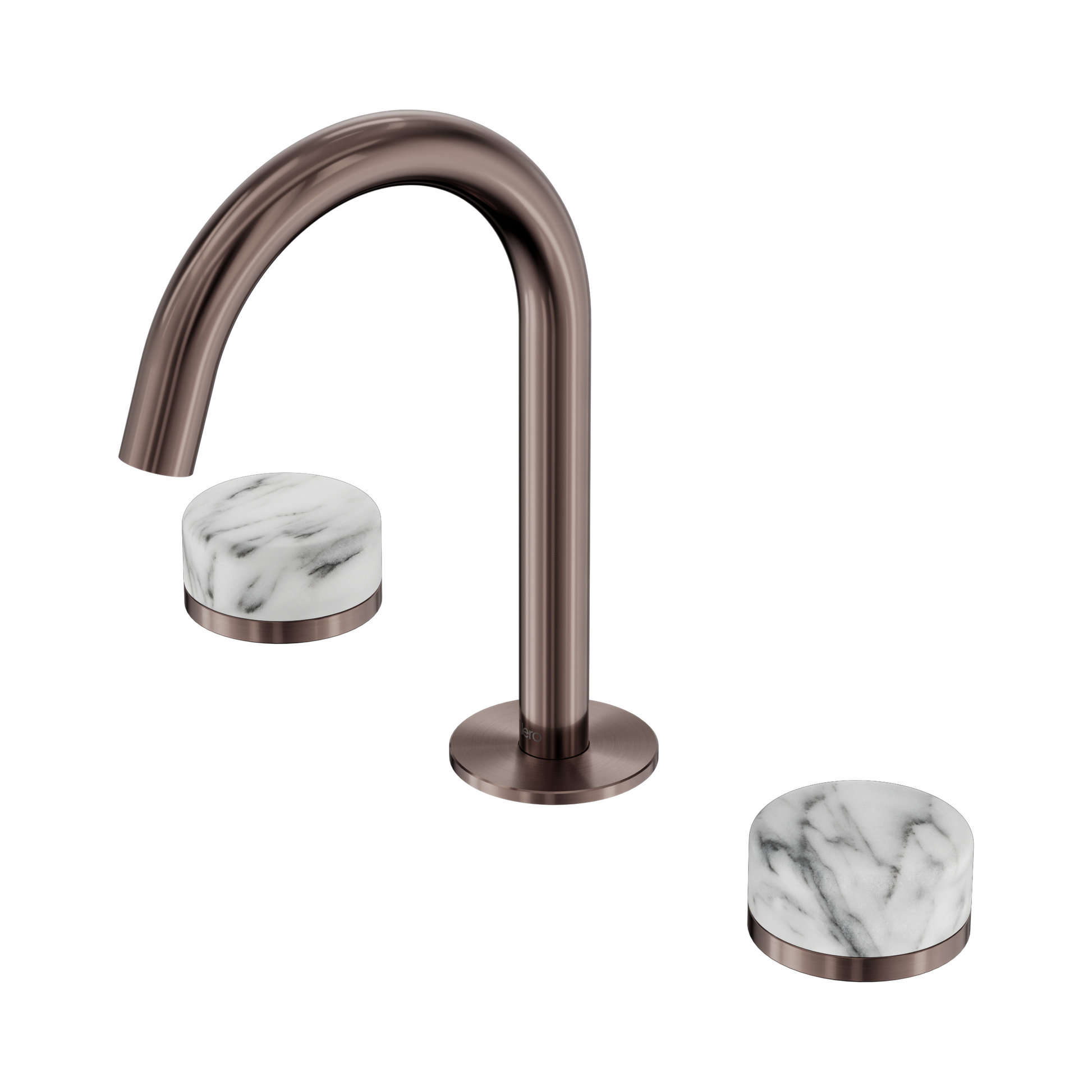 Nero Serenity Basin Set Arc Spout With Arabescato Corchia Handle, Brushed Bronze
