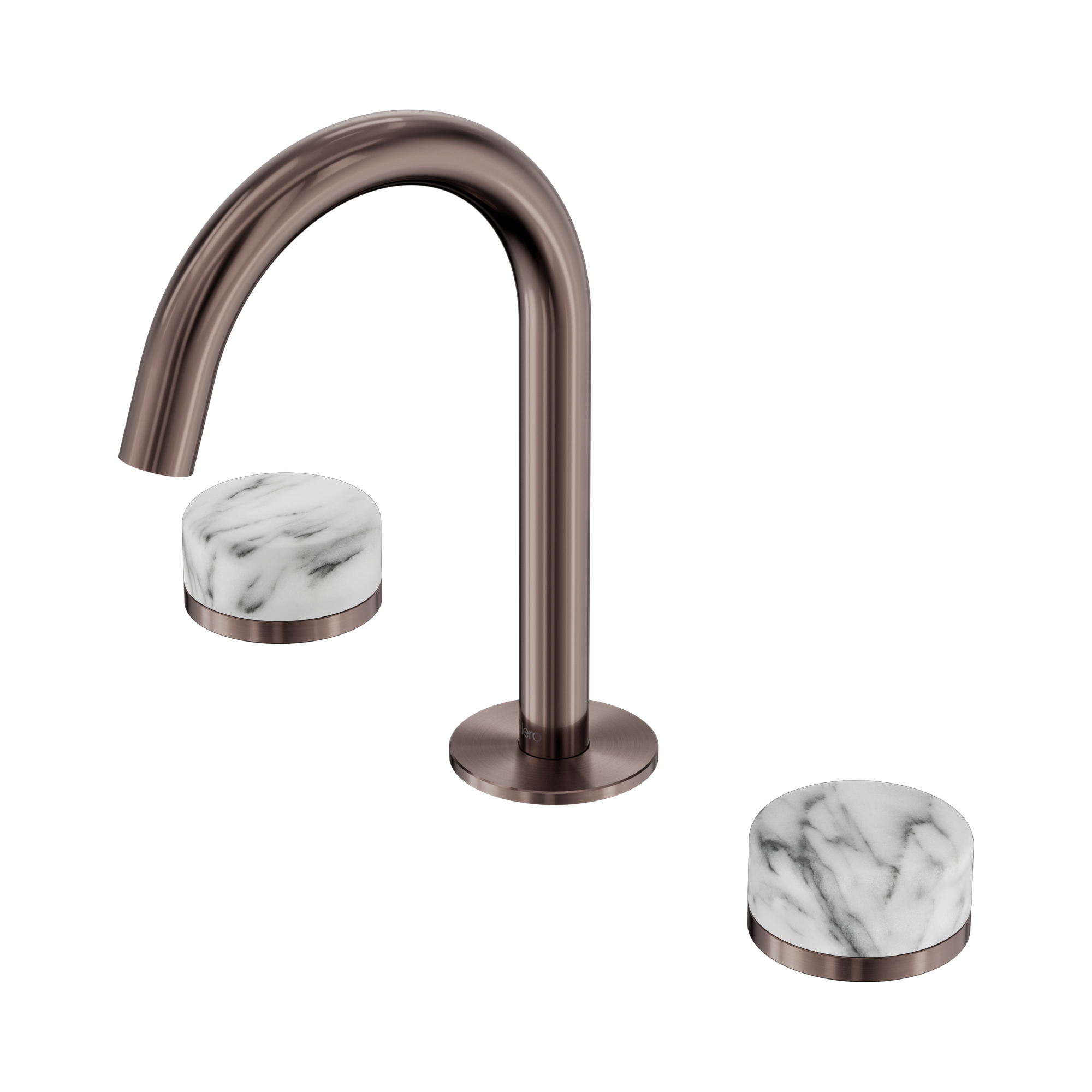 Nero Serenity Basin Set Arc Spout With Arabescato Corchia Handle, Brushed Bronze