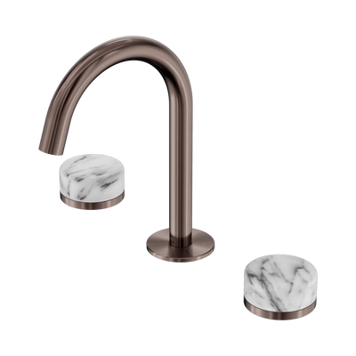 Nero Serenity Basin Set Arc Spout With Arabescato Corchia Handle, Brushed Bronze