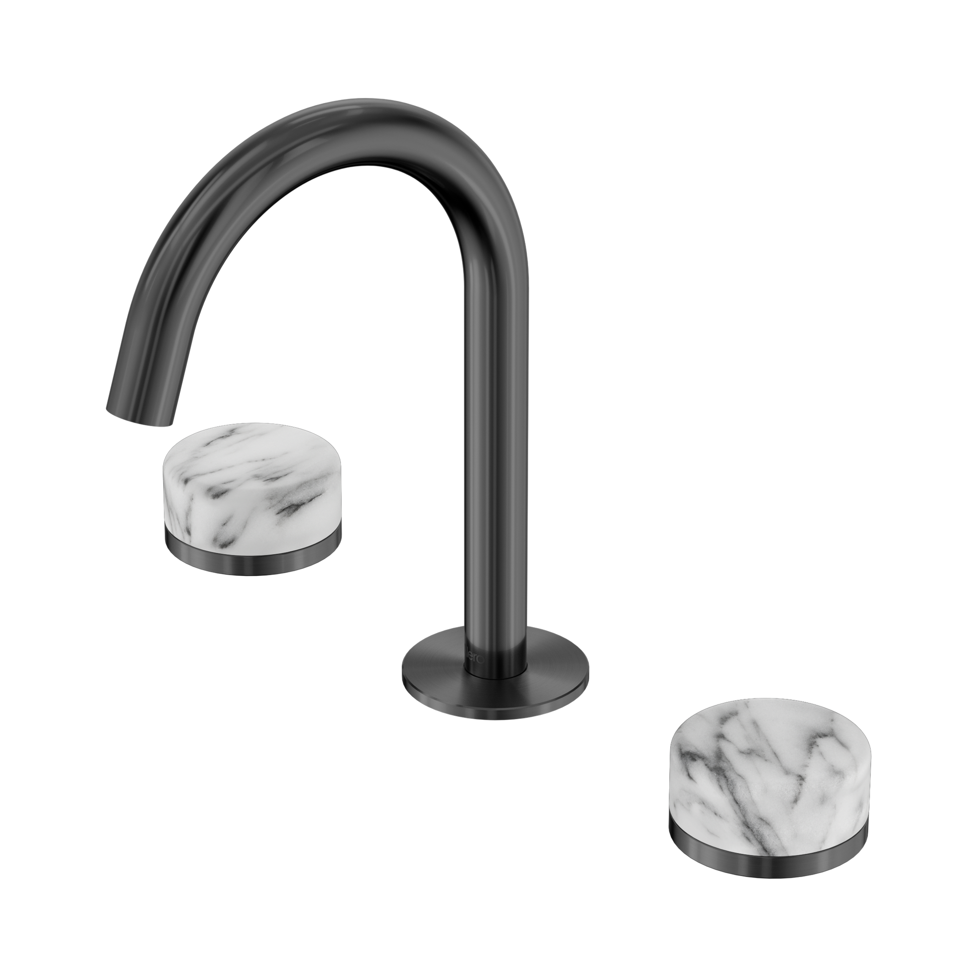 Nero Serenity Basin Set Arc Spout With Arabescato Corchia Handle, Gun Metal
