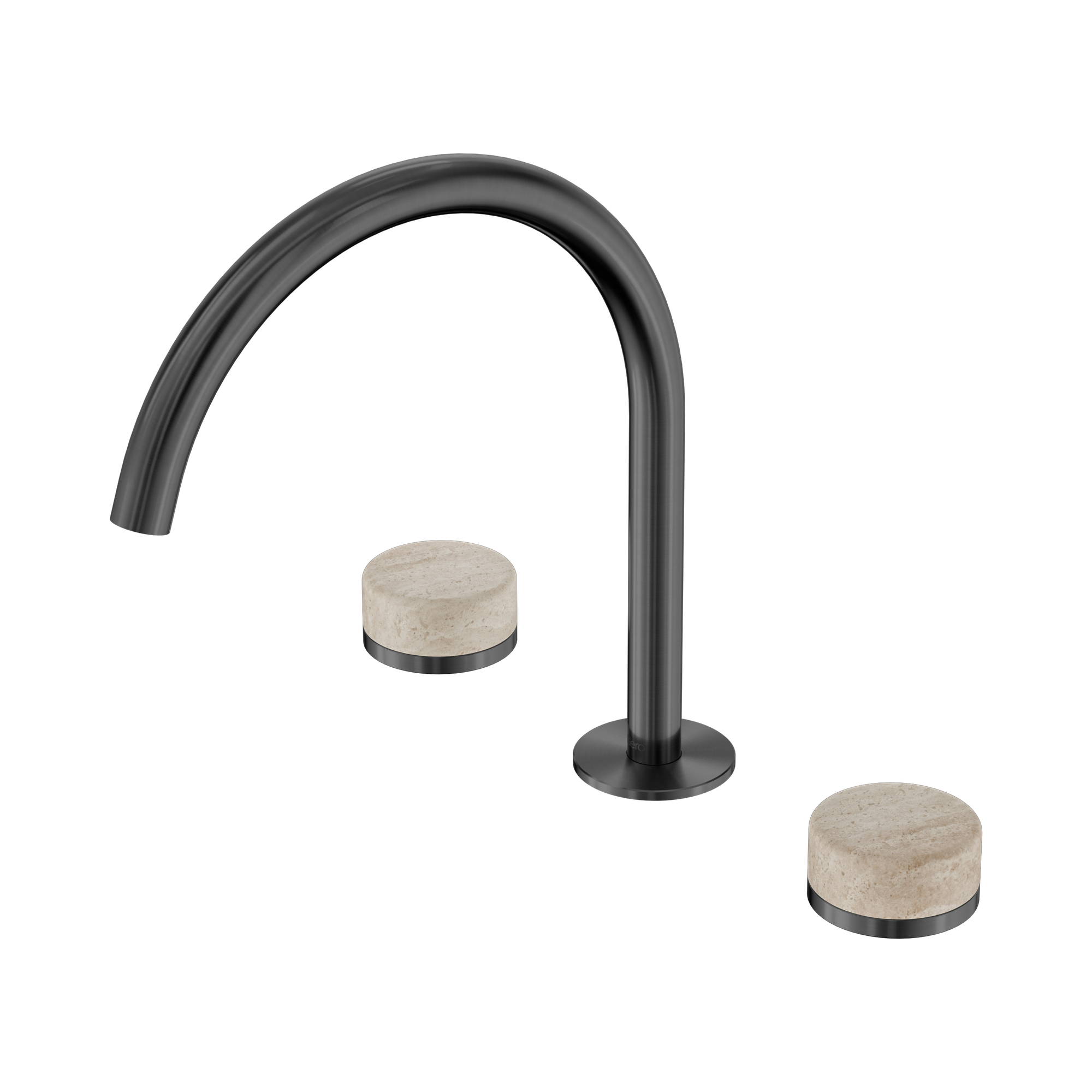 Nero Serenity Bath/Kitchen Set Arc Spout With Rome Travertine Handle, Gun Metal