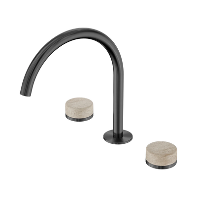 Nero Serenity Bath/Kitchen Set Arc Spout With Rome Travertine Handle, Gun Metal