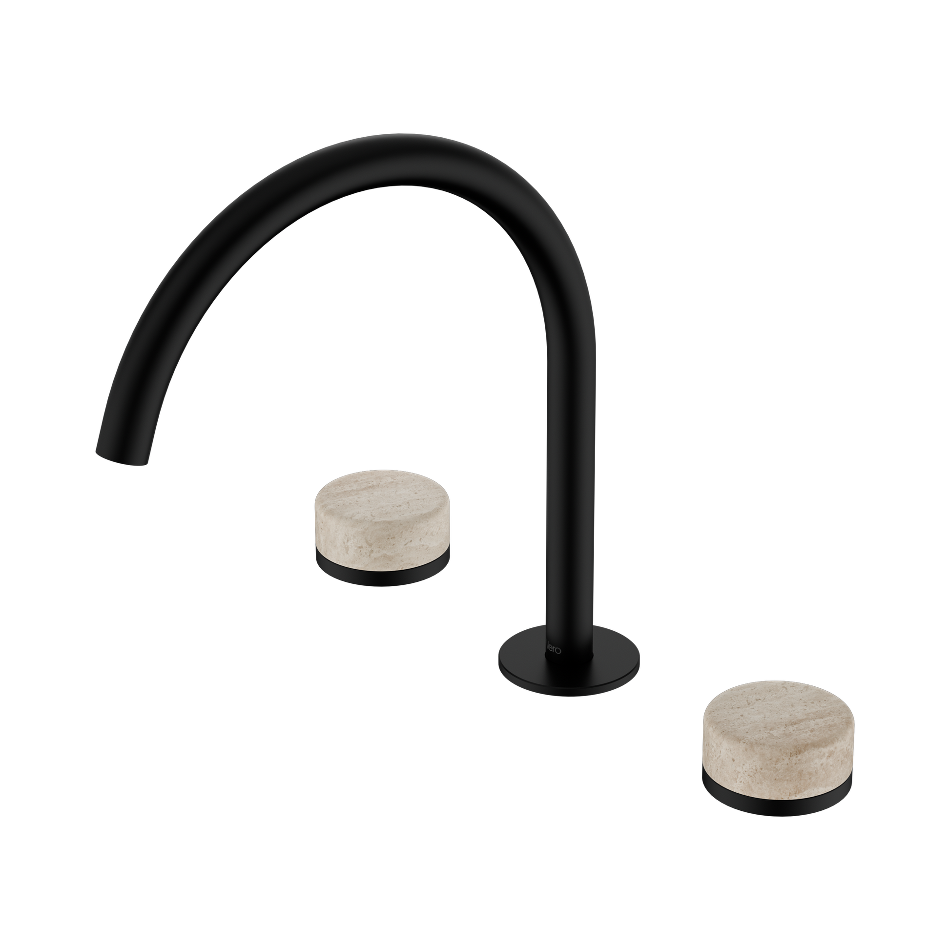 Nero Serenity Bath/Kitchen Set Arc Spout With Rome Travertine Handle, Matte Black