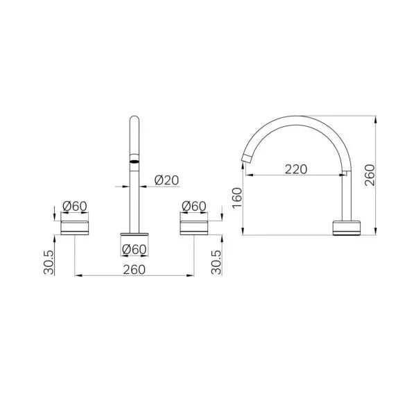 Nero Serenity Bath/Kitchen Set Arc Spout With Arabescato Corchia Handle