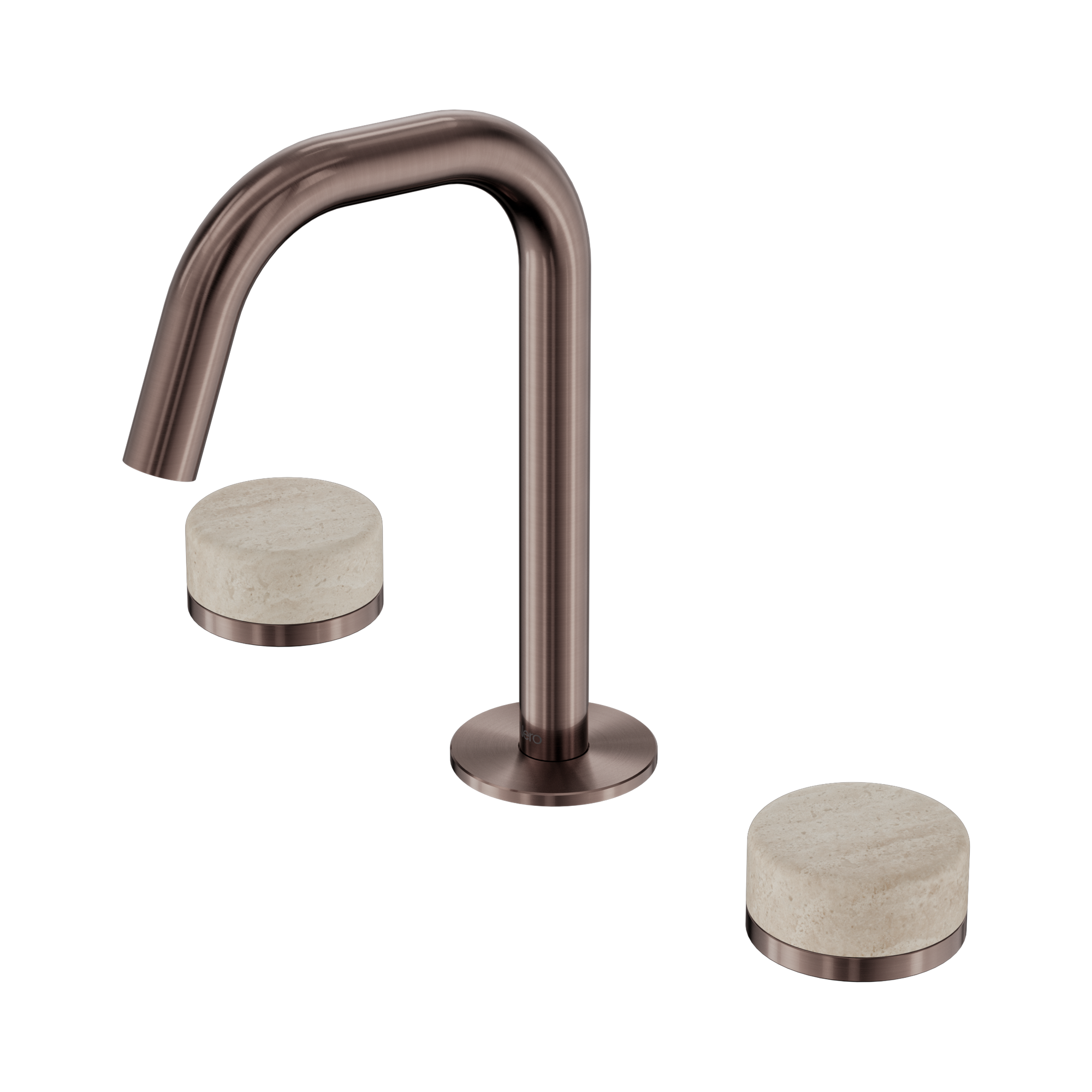 Nero Serenity Basin Set Edge Spout With Rome Travertine Handle, Brushed Bronze