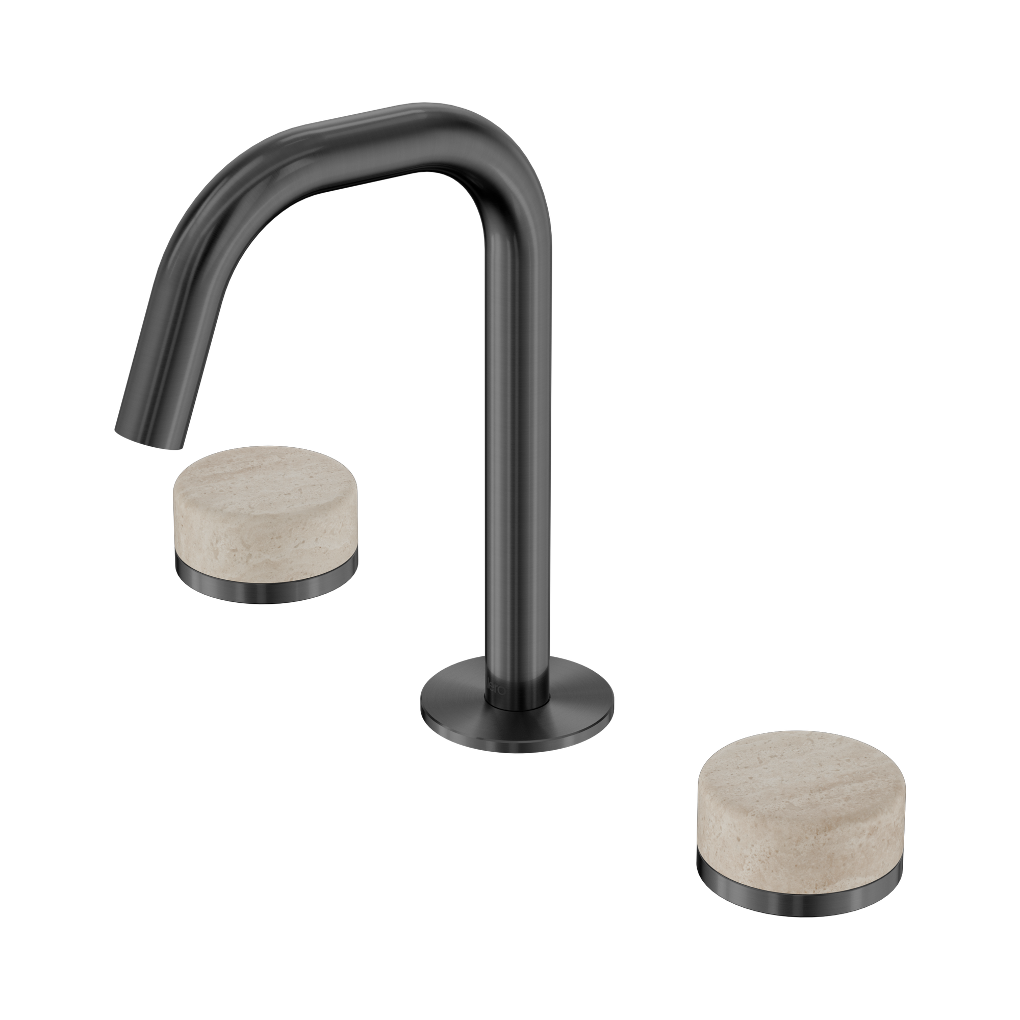Nero Serenity Basin Set Edge Spout With Rome Travertine Handle, Gun Metal