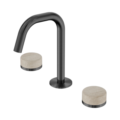 Nero Serenity Basin Set Edge Spout With Rome Travertine Handle, Gun Metal