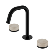Nero Serenity Basin Set Edge Spout With Rome Travertine Handle, Matte Black