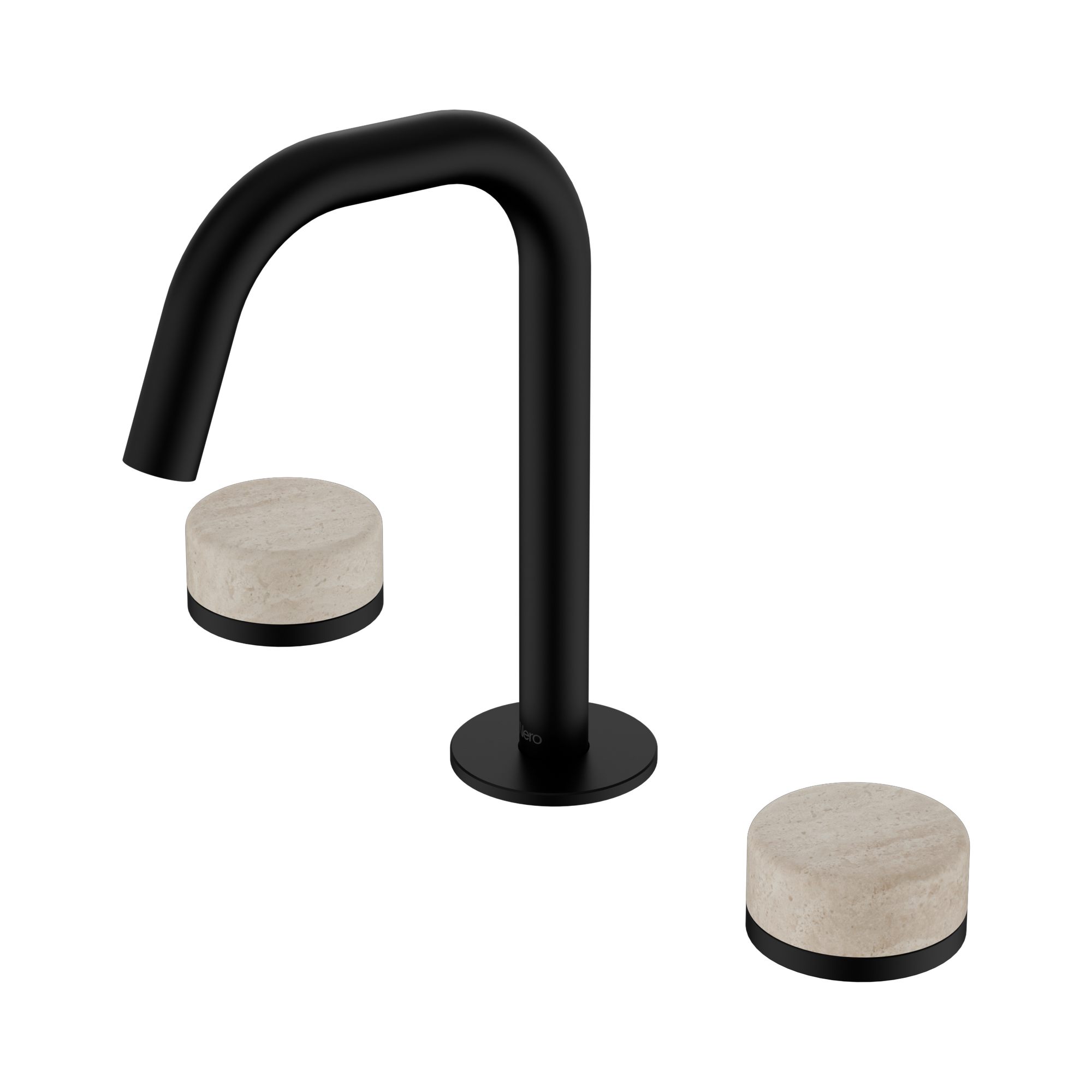 Nero Serenity Basin Set Edge Spout With Rome Travertine Handle, Matte Black