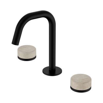 Nero Serenity Basin Set Edge Spout With Rome Travertine Handle, Matte Black