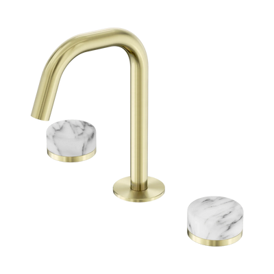 Nero Serenity Basin Set Edge Spout With Arabescato Corchia Handle, Brushed Gold