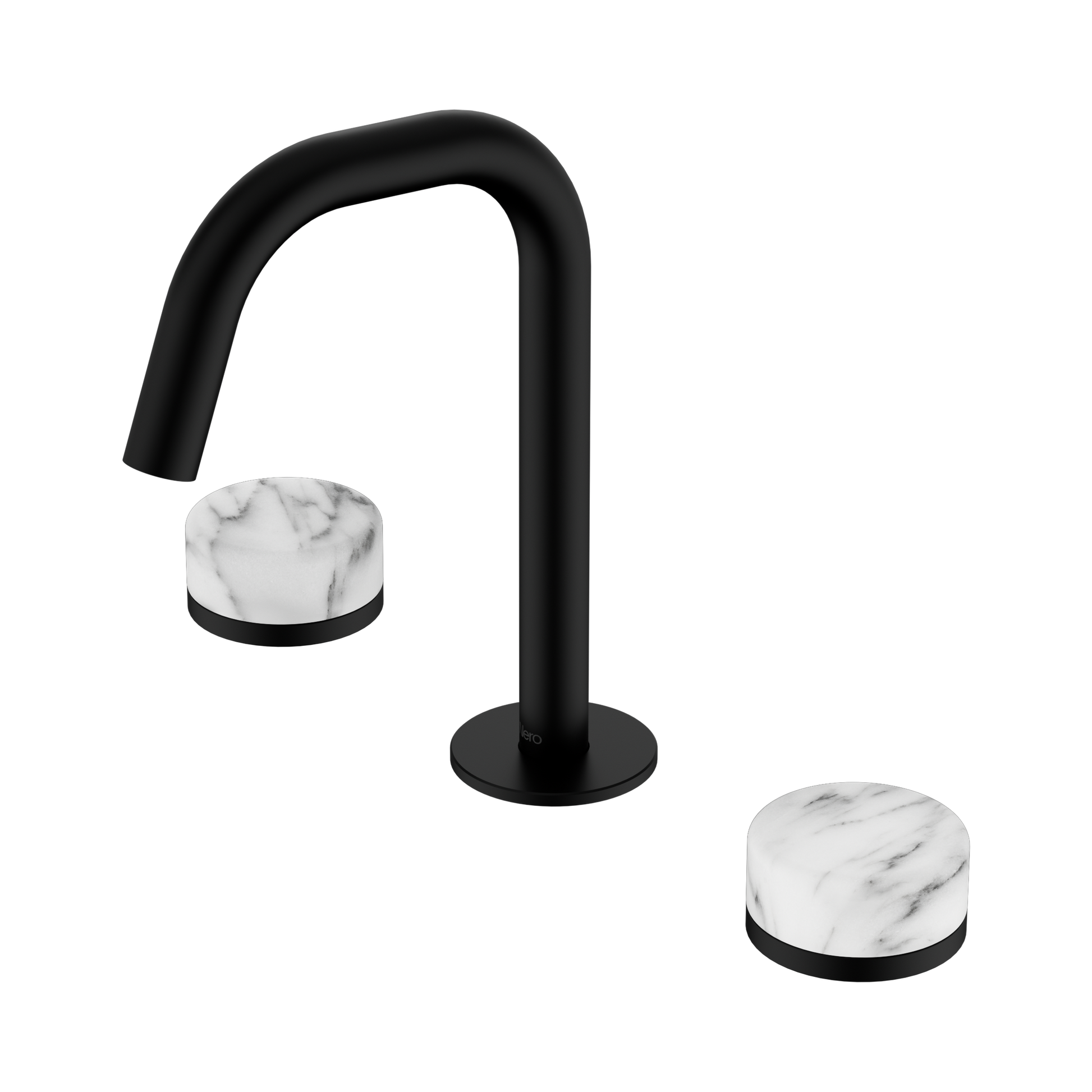 Nero Serenity Basin Set Edge Spout With Arabescato Corchia Handle, Matte Black